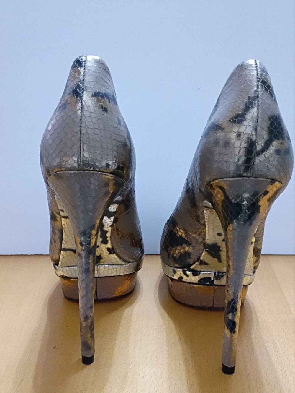 Brian Atwood Gold Python-Effect Platform Pumps - Picture 3 of 6